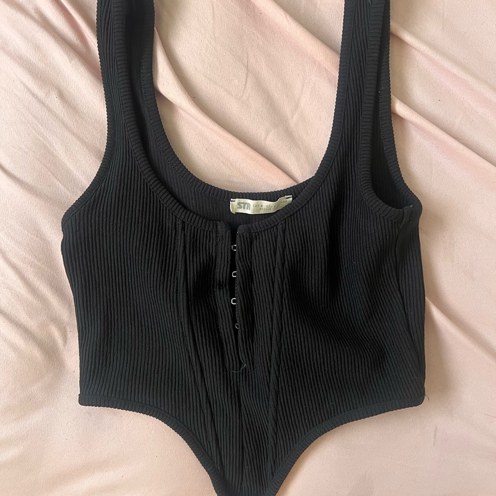 Black Ribbed crop top Corset style size s
